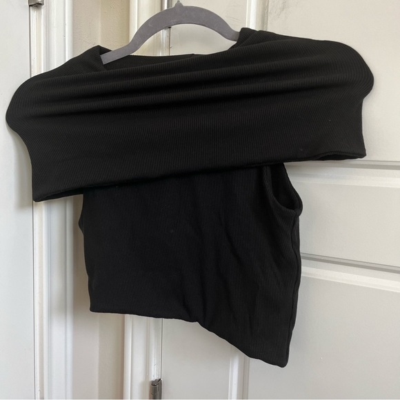 Naked Wardrobe Fold-over Off The Shoulder Ribbed Top in Black Size Medium - Picture 1 of 4